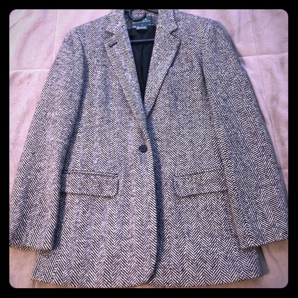 LAUREN RALPH LAUREN WOOL BLAZER BROWN & BEIGE SZ 6